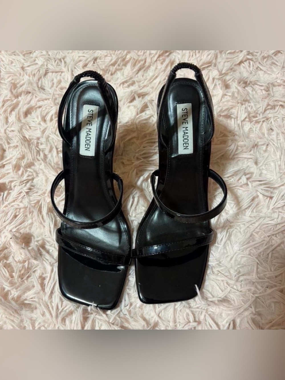 Steve Madden Black Patent Strappy Square-Toe Heels